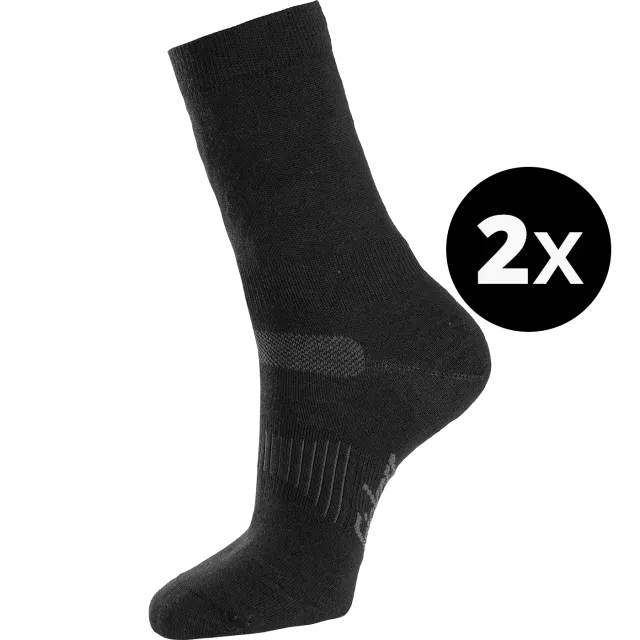 SNICKERS WORKWEAR ohuet merinovillasukat (2 paria), Musta