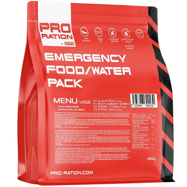 PRO-RATION hädaolukorra toidu- ja veepakk – Menüü VEGE - 15 aastat
