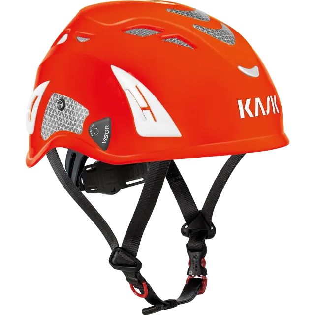 KASK Plasma Hi-Vis aizsargķivere ar zoda siksnu, Neona sarkans